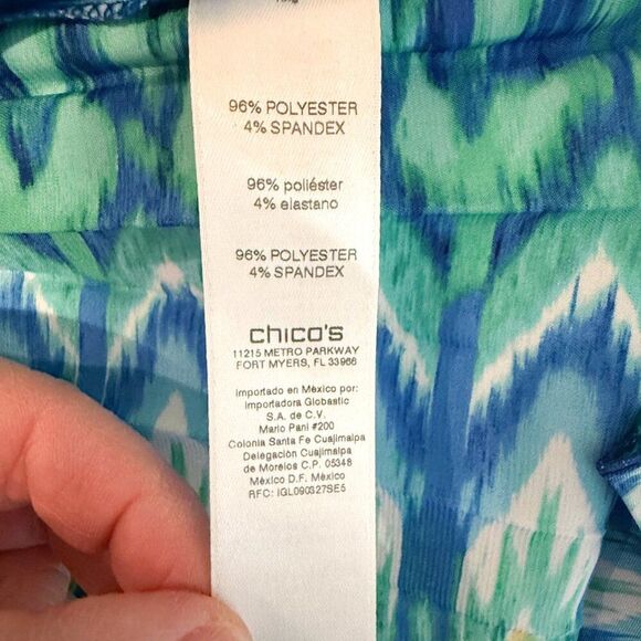 NWT Chico's Pleated Maxi Skirt Med Sz 1 (8) Long Silky Blue Green Teal Ikat Art - Picture 8 of 13